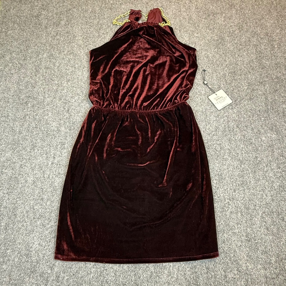 Laundry by Shelli Segal Burgundy Velvet Halter Chain Dress Woman's Size 14